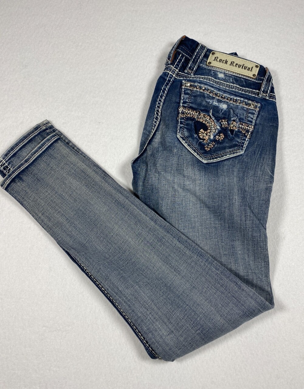 Rock Revival Women's Size 28 Skinny Jeans Distressed Rhinestone Embellished Y2K